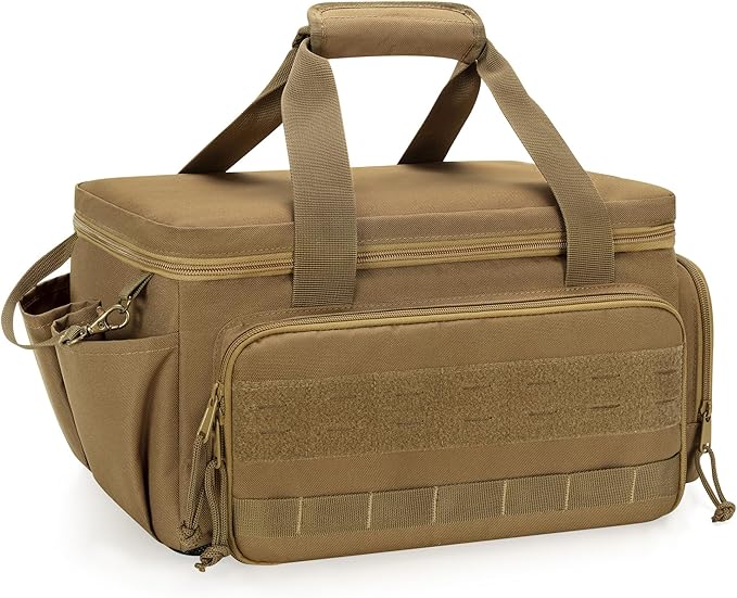 Rexmica 14-Inch Tool Bag with Anti-friction Bottom, Hand Tool Storage Organizer for Men, Tactical Range Bag, Multi-purpose Work Tote for Repairman, Carpenters, Handyman, Khaki