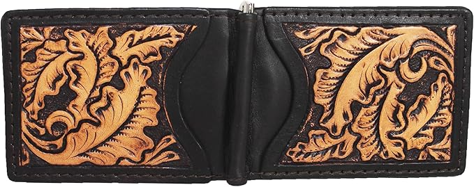 CHALLENGER Men's Western Antique Floral Tooled Slim Money Clip Minimalist Wallet 18RTW87M