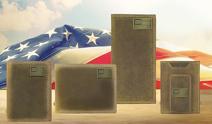 ZEP-PRO American Flag Vintage Tan Leather Magnetic Front Pocket Wallet, Slim Stylish for Men