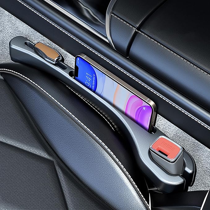 2PCS Car Seat Gap Filler,Gap Stopper Fill Gap Between Seat and Console,Built-in Recessed Storage Organizer,Universal for Most Cars Trucks SUVs to Stop Things from Dropping(Black)