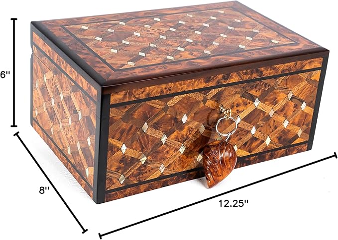 HandCarved Wooden Box with Hinged Lid Multipurpose Keepsake Jewelry Decorative Art Decorative Wood Walnut Box with lids- Storage Organizer Antique (Mother of pearl XX-large)
