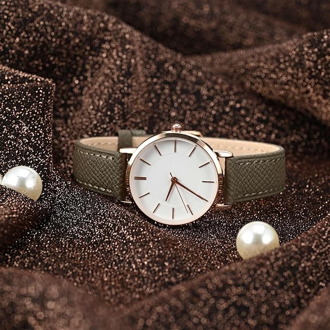 WOCCI 16mm Grace Leather Watch Band for Ladies, Top Grain Leather, Quick Release Replacement Strap with Gold Buckle (Elephant Grey)
