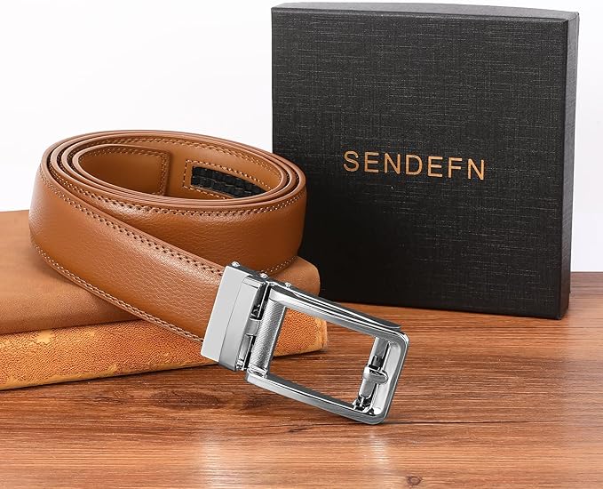 SENDEFN Men's Leather Dress Casual Belt 1 3/8" Automatic Adjustable Click Buckle Belts with Gift Box
