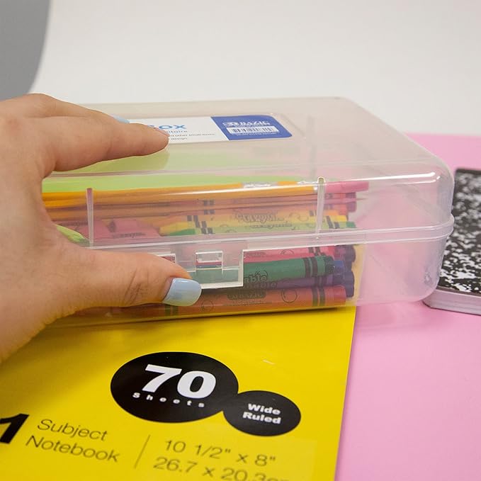 BAZIC Products Plastic Pencil Case Utility Storage Box, Clear Color, Multi Purpose Organizer for Pens Pencils, 24-Pack