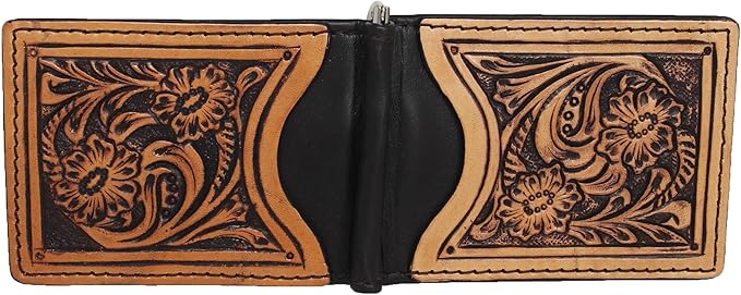 CHALLENGER Men's Western Antique Floral Tooled Slim Money Clip Minimalist Wallet 18RTW89M