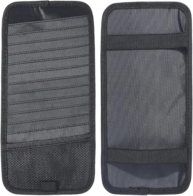 CREATCABIN Black Car CD Case Holder Vehicle Visor Storage Organizer with 12 DVD Storage Sleeves 1 Mesh Pocket 1 Pen Holder and Elastic Strap Multi-Function Sun Visor Organizer for Car 12.6x6Inch