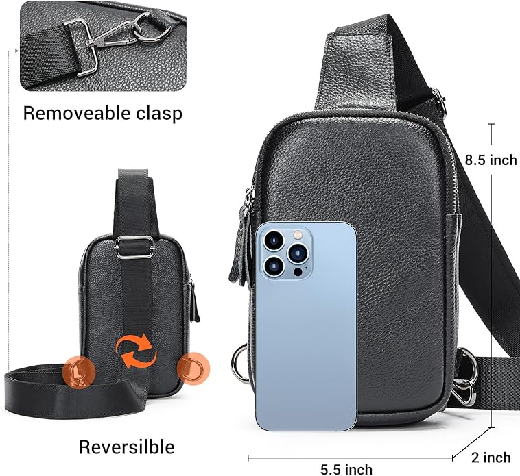 Genuine Leather Sling Bags for Men Crossbody Purse Vintage Small Messenger Shoulder Bag for Phone Side Chest Daypack Bag