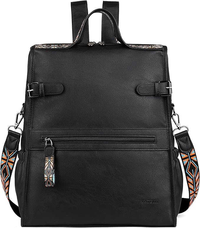 FADEON Leather Laptop Backpack for Women, Designer Ladies Work Travel Computer Backpack with Laptop Compartment Purse Black