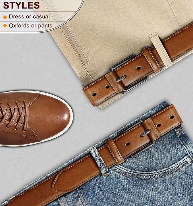 KEMISANT Men Belt-Genuine Leather Belt for Men Dress Casual Golf Jeans 1 3/8"