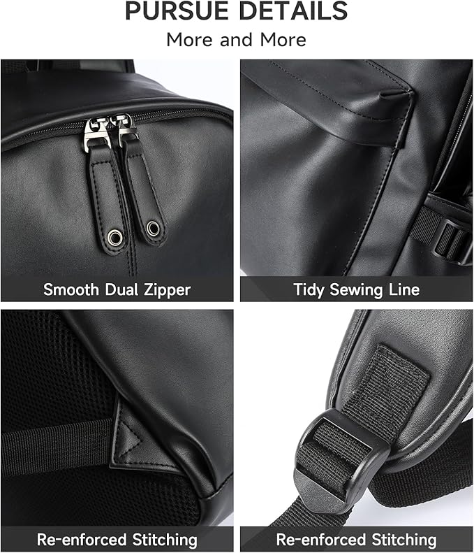 MOYYI Leather Backpack for Men Black Large Backpack Fit 15.6inch Laptop Rucksack Waterproof for business Commute Casual Daypack