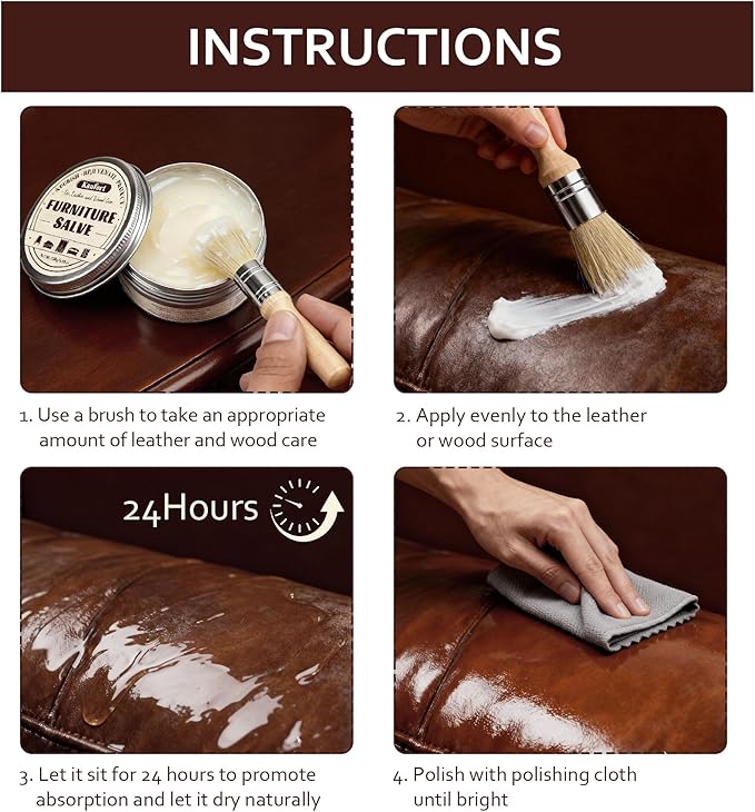Leather & Furniture Repair Salve, Furniture Salve with Brush for Leather Wood, Leather Conditioner Help Prevent Cracking or Fading