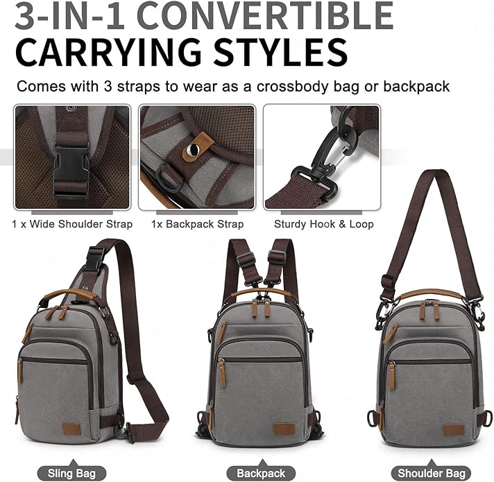 Canvas Sling Bag for Men, Waxed Canvas Crossbody Bag, Retro Vintage Chest Bag Spacious for Outdoor College Work