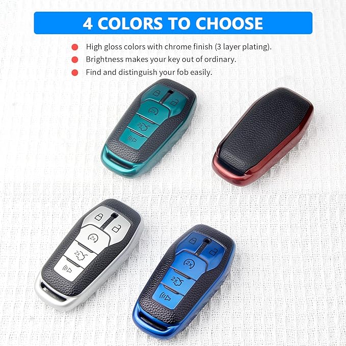 QBUC Key Fob Cover for Ford 2013-2018 Explorer F150 Lincoln MKC Fusion Mustang Edge 5 Buttons Smart Key (Blue, Series 1)