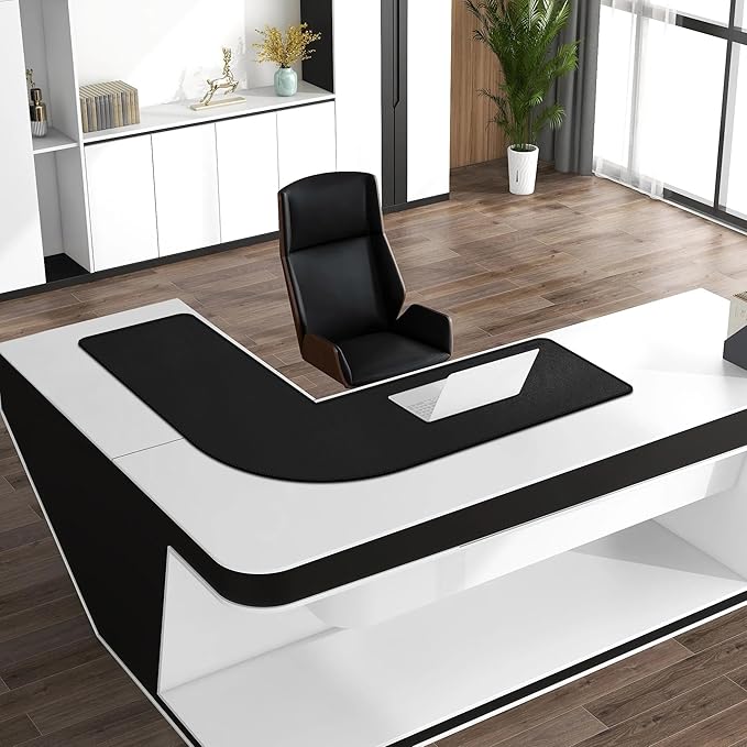 CENNBIE Dual Sided L Shaped Desk Pad,35.5x43.3x13 inches Corner Leather Desk Pad,l Shaped Desk Gaming mat,Waterproof l Shaped Leather Mouse pad,Home Office Accessories Corner Desk Mat(Black)