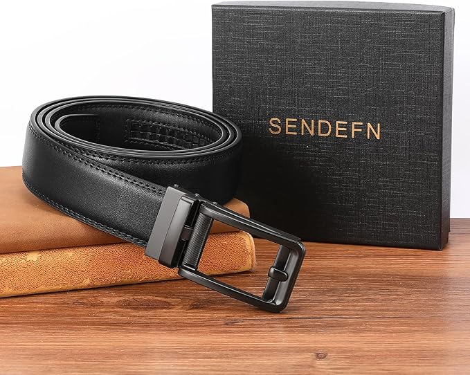 SENDEFN Men's Leather Dress Casual Belt 1 3/8" Automatic Adjustable Click Buckle Belts with Gift Box