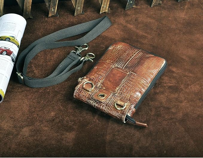 Le'aokuu Mens Genuine Leather Small Messenger Shoulder Satchel Phone Pouch Belt Waist Bag Pack