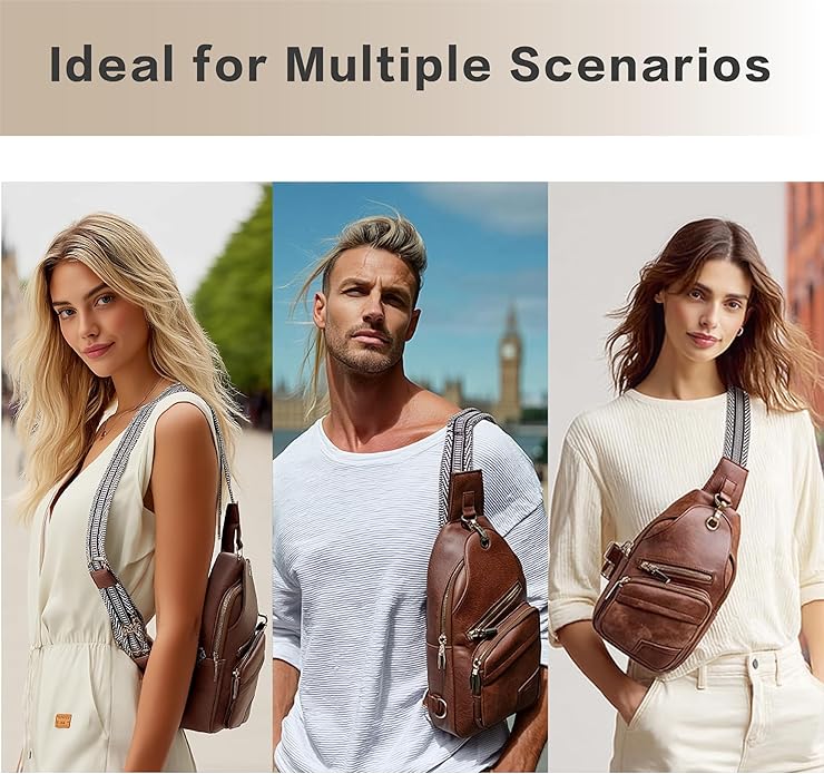 Sling Bag Set, PU Leather Sling Bag, Multi-Zipper Design for Travel, Outdoors, Valentine’s Day Gifts