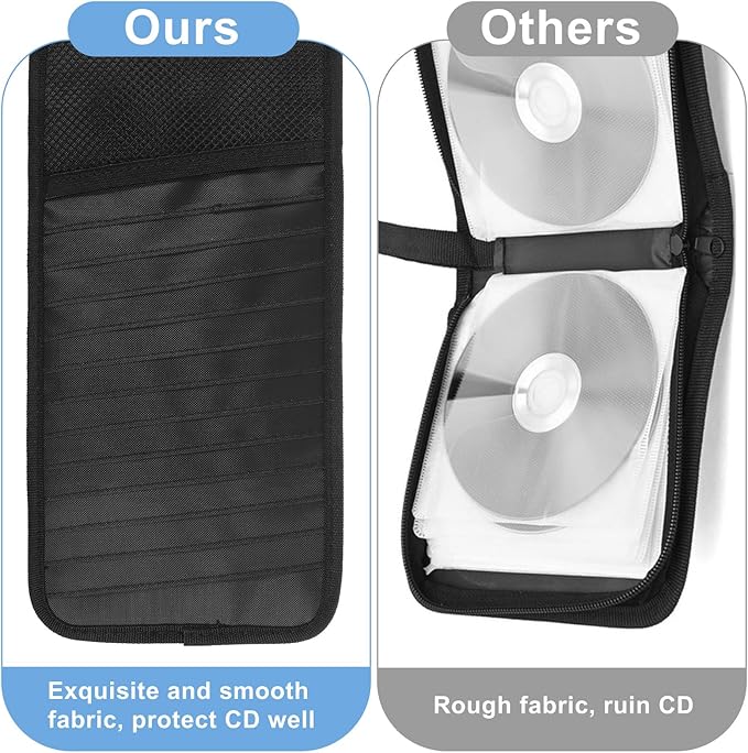 1 Pcs Car CD Holder, Car Sun Visor Storage DVD Disc Holders Pocket Case Organizer with 12 DVD Storage Sleeves, one Mesh Pocket, one Pen Holder, and Elastic Strap (Black)