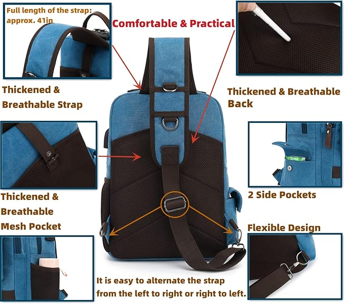 Leaper Retro Crossbody Bag Sling Bag Canvas Messenger Bag for Men Women Shoulder Bag Crossbody Handbags Satchel Travel Bag