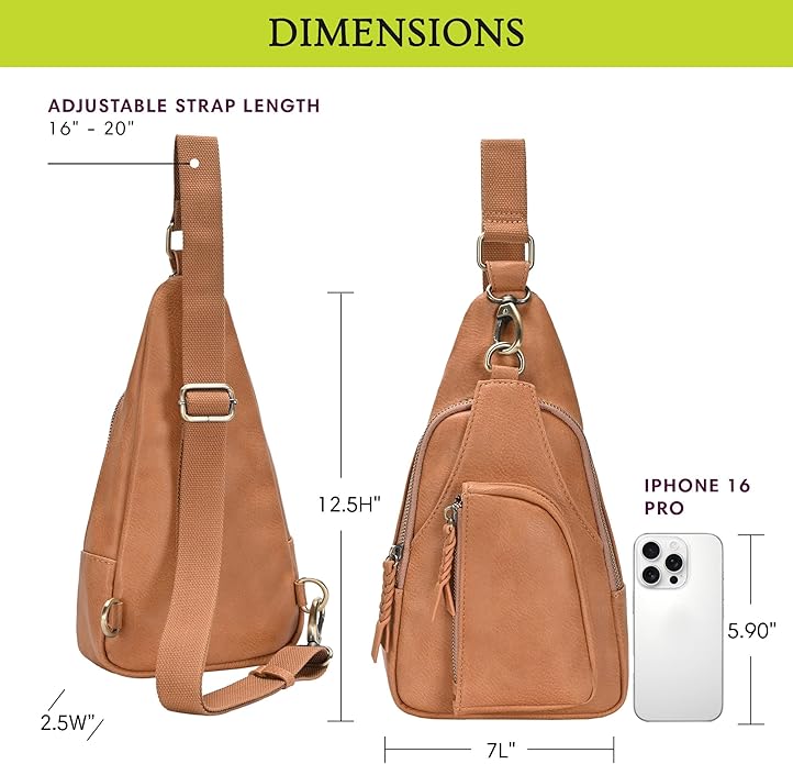 MMS Brands Antik Kraft Tasha Crossbody Sling | Vegan Leather Crossbody Bag for Women with 16-20" Strap | Sling Bags for Women
