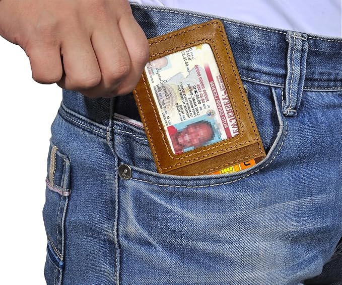 Front Pocket Wallets for Men with Magnet Money Clip RFID Blocking Leather Minimalist Slim Wallet Credit Card Holder (Small Brown)