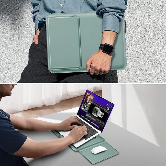 Fintie Sleeve Case for MacBook Air 13.6 A3449 A3240 A3113 A2681, Pro 14 A3427 A3426 A3434 A3401 A3185 A3112 A2992 A2918 A2779 A2442, MacBook Pro/Air/Neo 13 - Slim Bag Cover with Stand, Green