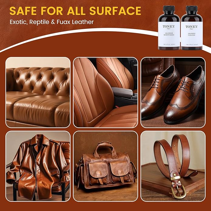Leather Care Kit,Leather Cleaner and Leather Conditioner,Non-Toxic Leather Care Set for Purse,Leather Bag,Restore Shine,Softens,Removes Stains,Car Seats & Interior,Jackets,Shoes & Bags