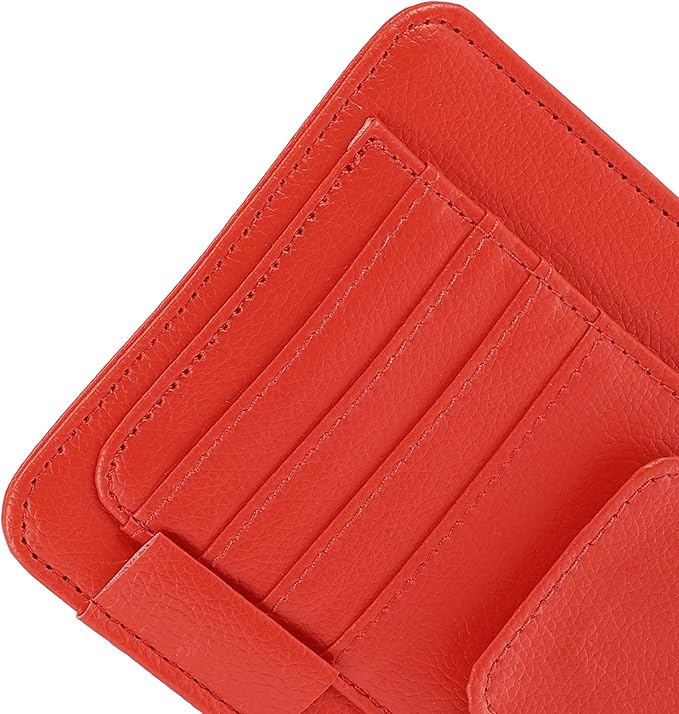 X AUTOHAUX PU Leather Car Sun Visor Organizer Glasses Holder Card Holder Auto Accessories Pocket Organizer Red