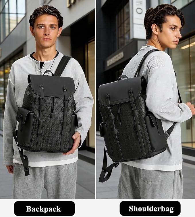 KingTo Laptop Backpack for Men Luxury Anti-Theft Travel Backpack Casual Business Waterproofing Computer Bag (A-woven black-1)