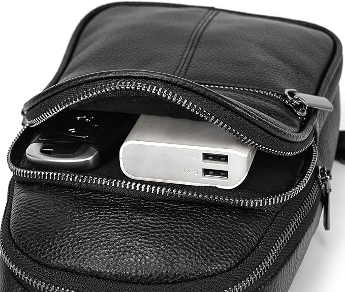 Genuine Leather Sling Bag Multi-pocket Chest Bag for Men Hiking Travel Daypack