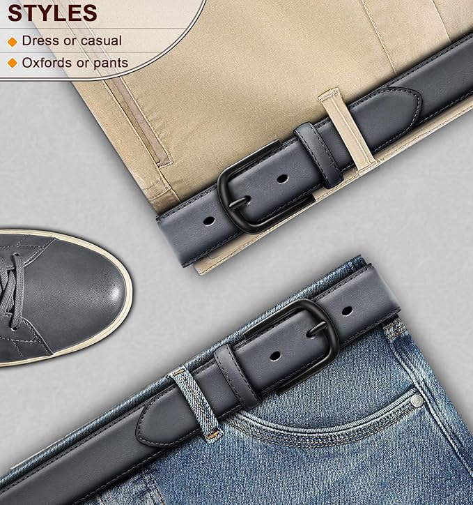 KEMISANT Men Belt-Genuine Leather Belt for Men Dress Casual Golf Jeans 1 3/8"