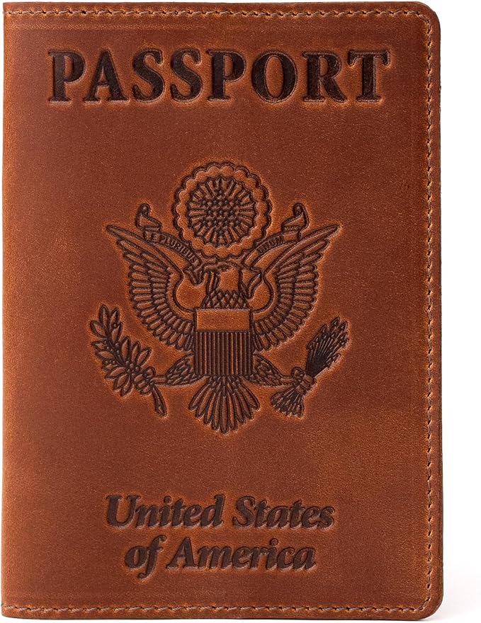 Shvigel US Leather Passport Book Cover - Thin American Travel Passport Holder - Premium International USA Passport Protector Case for Women Men (Light Brown Vintage)