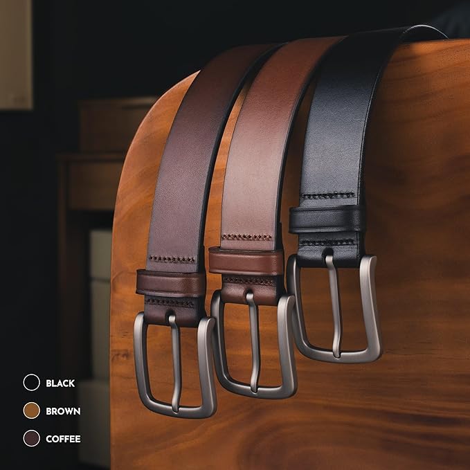 Buffway Men's Leather Belt,1.5" Handmade Top-Grain Leather–Durable,Comfortable,Suitable for Everyday Formal & Casual Wear