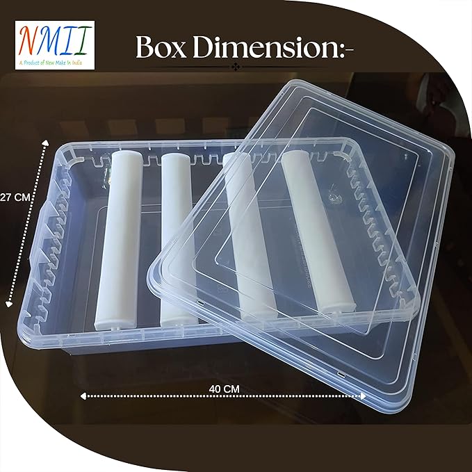Multipurpose Plastic Storage Box with 4 Adjustable Rods l Storing Box For Bangles, Chuda, Kada, Watches, Scrunchies I (Transparent_Big_4-Rod)