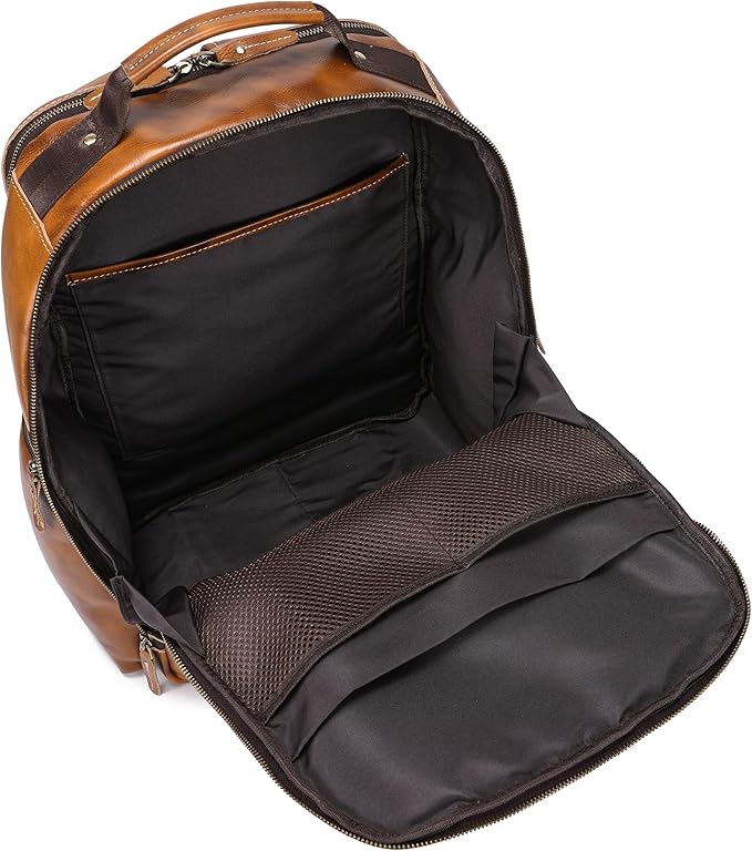 LANNSYNE Vintage Full Grain Leather Backpack For Men, 17.3'' Laptop Bag Causal Rucksack Shoulder Bag Overnight For Business/Travel/Camping