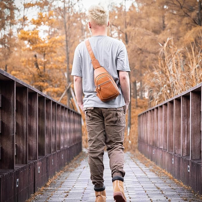 Genuine Leather Sling Bag for Men and Women Crossbody Shoulder Bag Sling Backpack Chest Purse Carry on Casual Daypack | Genuine Leather, Shoulder Bag, Carry on, Casual, Daypack