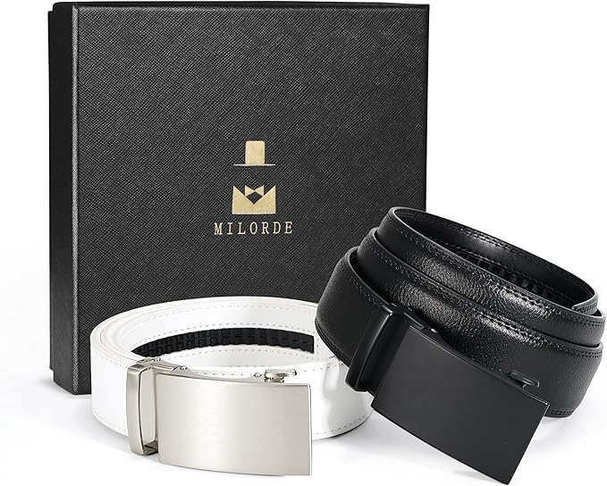 MILORDE Men's Leather Ratchet Belt - 35mm - Customizable Fit