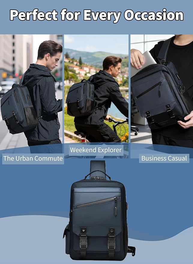 BASICPOWER Laptop Sling Bag for Men Women, Sling Backpack Crossbody Bag Fits 14 inch Computer with USB Port Anti-theft