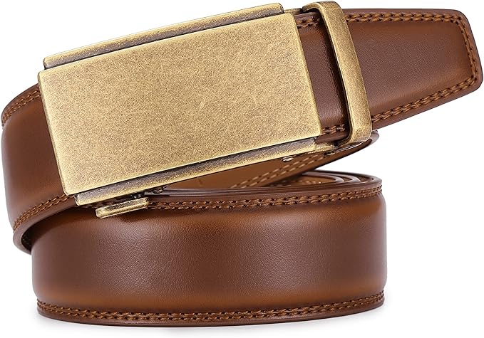 Lingli Men's Belt,Ratchet Dress Belt with Automatic Buckle Brown/Black-Trim to Fit-35mm wide