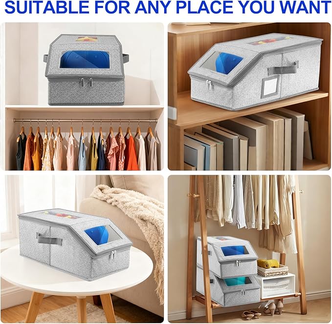 Hat Organizer for Baseball Caps,2PCS Stackable Hat Storage Box with Clear Window Lid, Space-Saving Box for Closet
