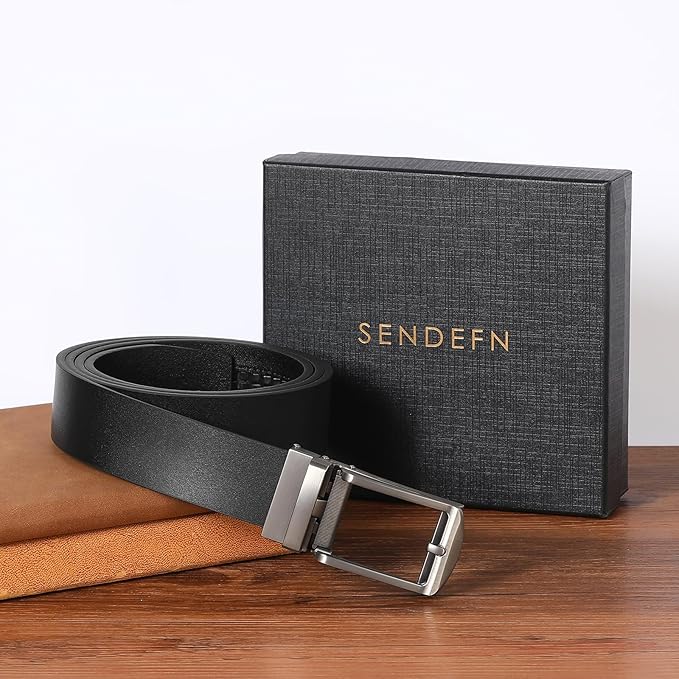 SENDEFN Men's Leather Dress Casual Belt 1 3/8" Automatic Adjustable Click Buckle Belts with Gift Box