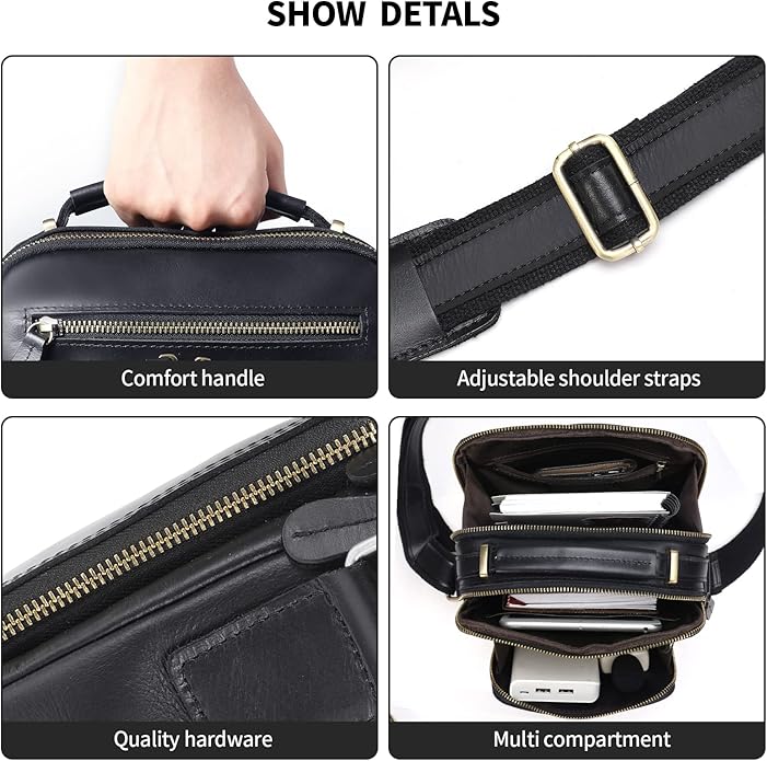 Jack&Chris Leather Messenger Bag for Men, Man Purse Crossbody Bags for Work Business