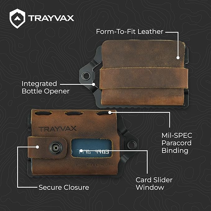 Trayvax Element Wallet, RFID Front Pocket Credit Card Holder with Money Clip, Minimalist Slim Leather Metal Wallet for Men and Women