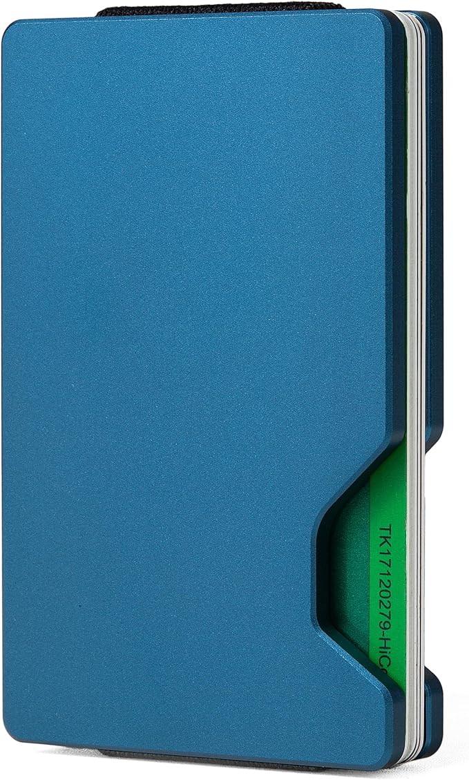 Slim Wallet for Men,RFID Blocking Minimalist Metal Wallet, Money Clip/Cash Holder, Front Pocket Aluminum Credit Card Holder, Ideal Gift for Men-Matte Blue