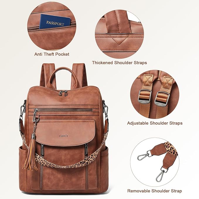 Shrrie Laptop Backpack for Women 15.6 inch,Travel Leather Backpack Purse Nurse Teacher Carry on Backpack Computer Bag,Professional Water-Resistant College Business Work Casual Daypack,Nubuck Brown
