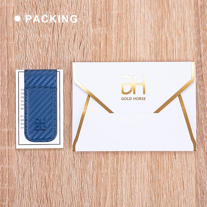 GH GOLD HORSE Slim Magnetic Money Clip Genuine Leather Business Card Holder for Men (Blue)