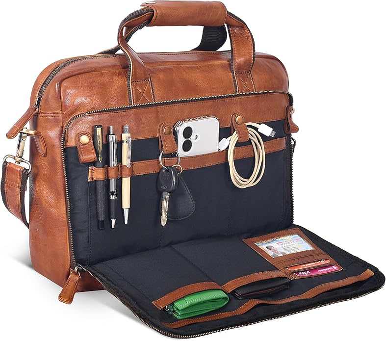 Oak Leathers Leather Messenger Bag for Men and Women - Laptop Briefcase Bag For College, Office, Adjustable Shoulder Strap