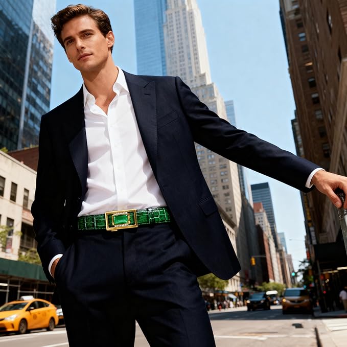 Barry.Wang Mens Belts Leather Ratchet Automatic Buckle Slide Click 1 3/8" Designer Dress Fashion Classic Casual Work Business