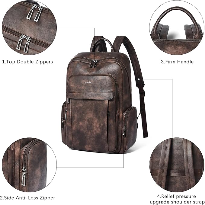 Shrrie Leather Laptop Backpack for Women with 17 inch Vegan Leather Computer Backpack Purse for Travel College Work