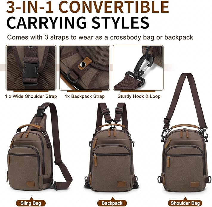Canvas Sling Bag for Men, Waxed Canvas Crossbody Bag, Retro Vintage Chest Bag Spacious for Outdoor College Work